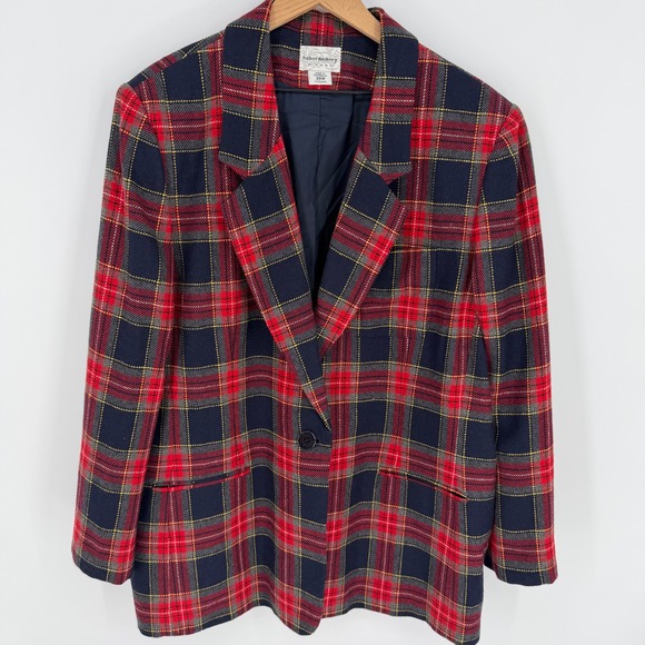 VTG 90s Tartan Plaid Blazer Womens 20W Red Navy Academia Preppy Jacket 
Wool - Picture 2 of 10